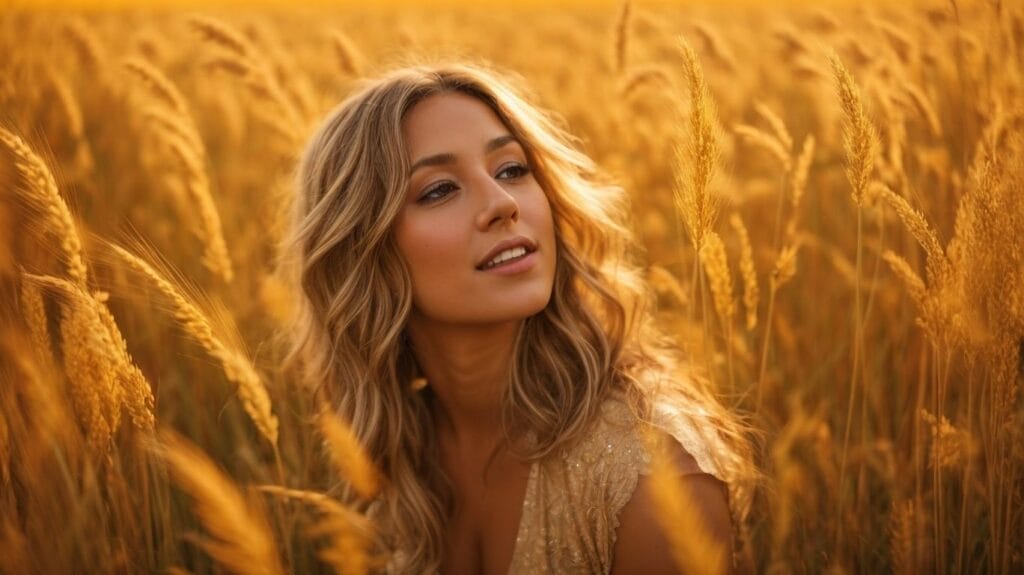 A beautiful woman in a field of overflowing blessings.