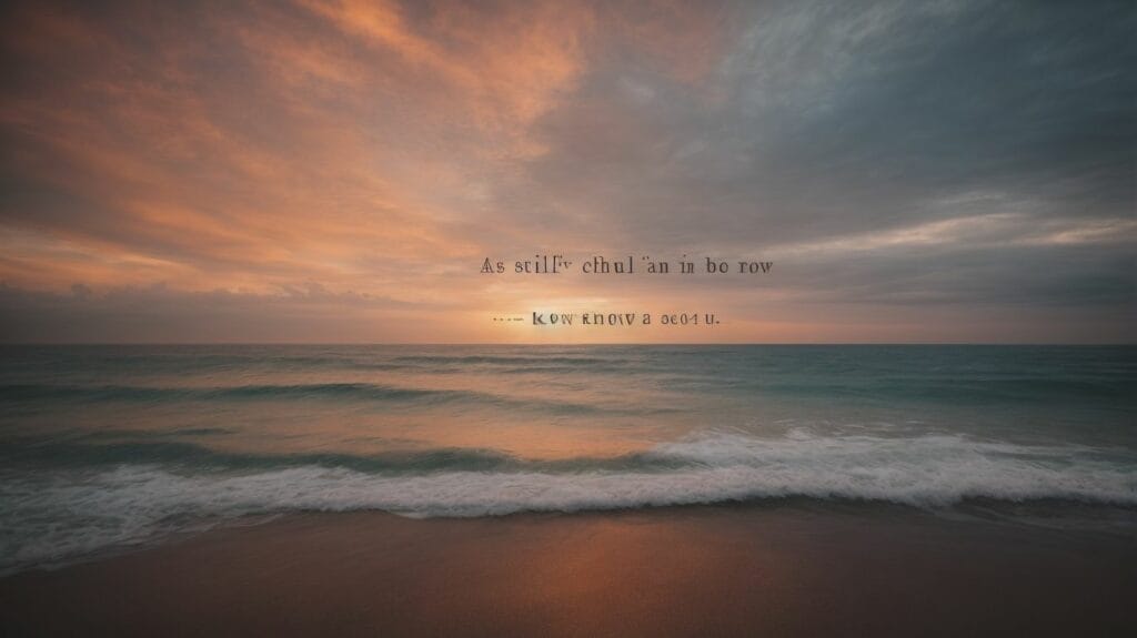The sun is setting over the ocean with a good bible verse quote on it.