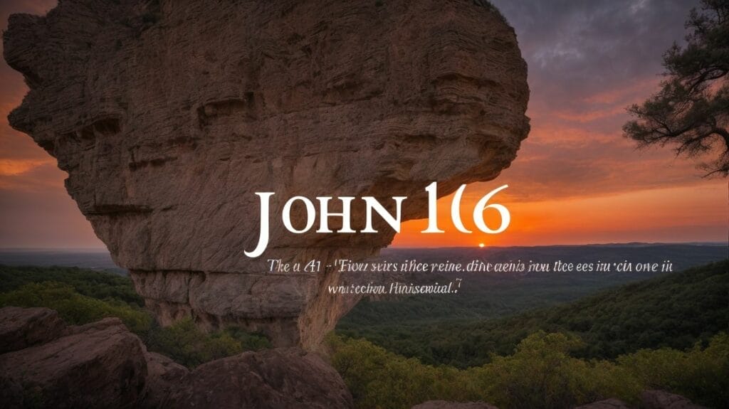 A rock engraved with the word "John 16" as a symbol of God's love.
