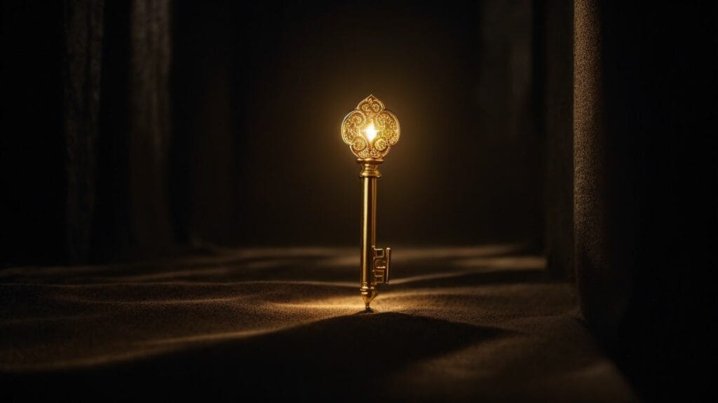 In a dimly lit room, a golden candle illuminates the table.