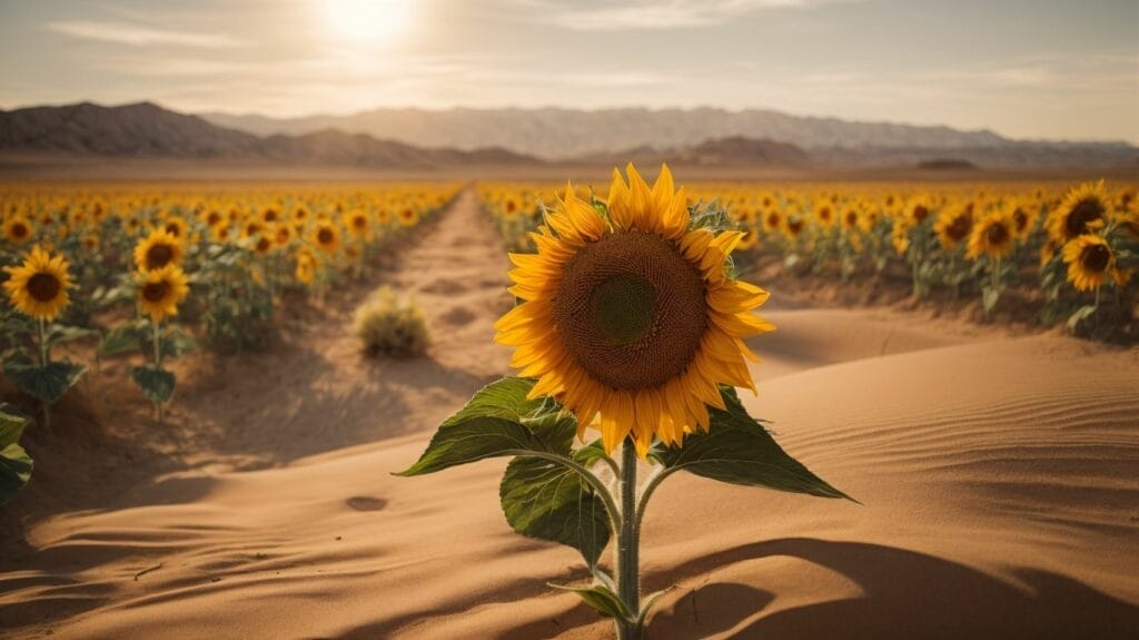 A sunflower grows in the middle of a desert, as described by Peter in 2:24.