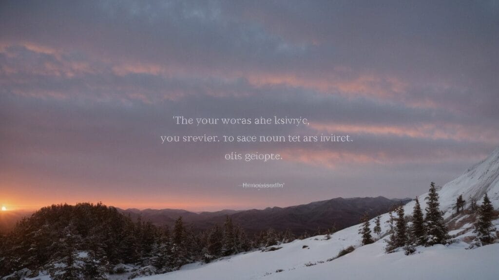 The sun is setting over a snowy mountain top with a quote from Isaiah 12:2.