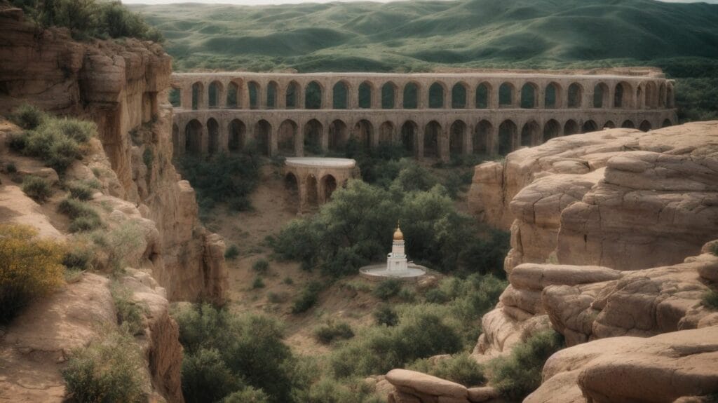 John's aqueduct stands proudly in the middle of a majestic canyon.